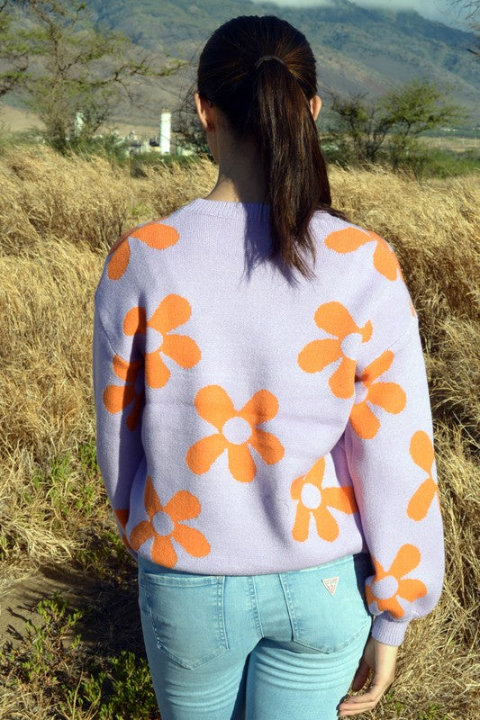 W2308JYYS82236-Fashion Flower Pattern Knit Sweater Top