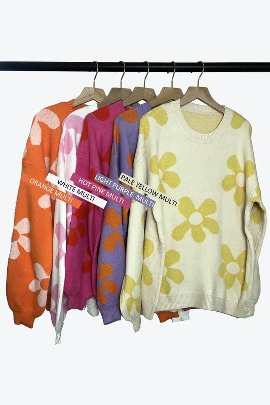 W2308JYYS82236-Fashion Flower Pattern Knit Sweater Top