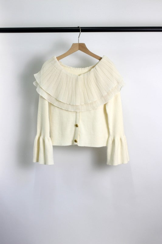 W2509SST22847-Women's Off-Shoulder Pleated Knit Top