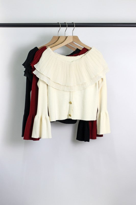 W2509SST22847-Women's Off-Shoulder Pleated Knit Top