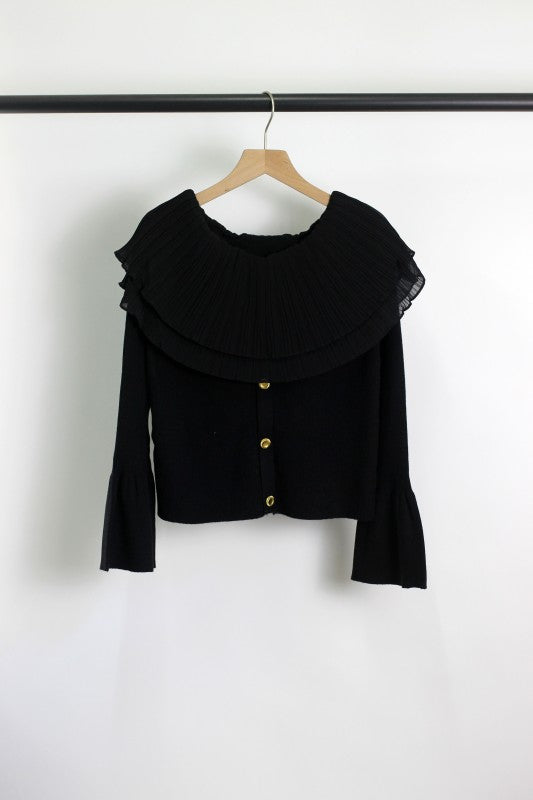 W2509SST22847-Women's Off-Shoulder Pleated Knit Top