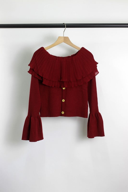 W2509SST22847-Women's Off-Shoulder Pleated Knit Top