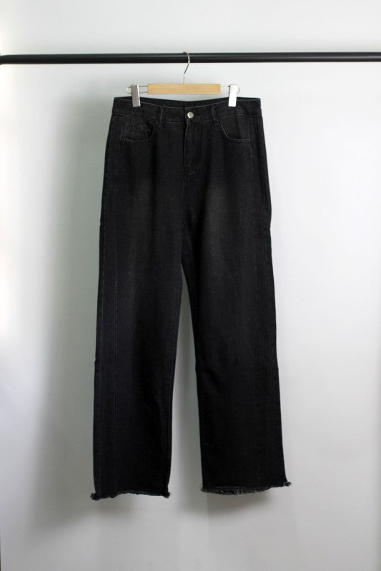P2509YOY70625-High Rise Wide-Leg Jeans with Raw Hem
