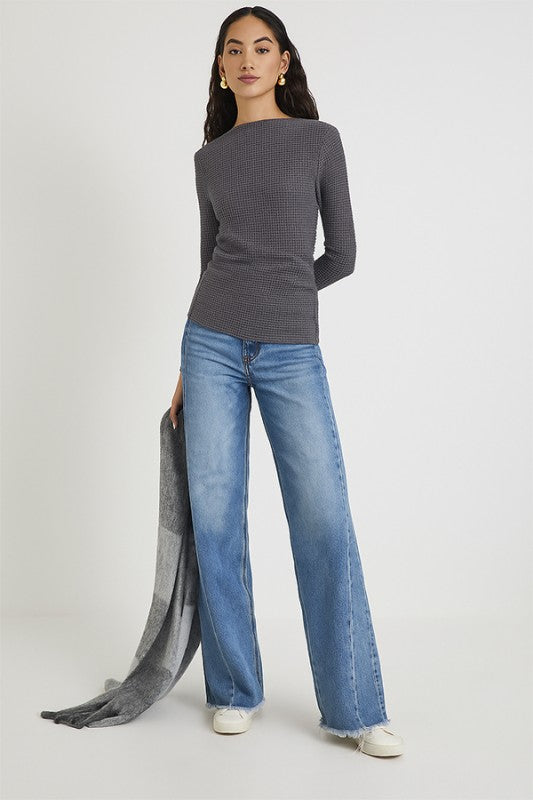 P2509YOY70625-High Rise Wide-Leg Jeans with Raw Hem
