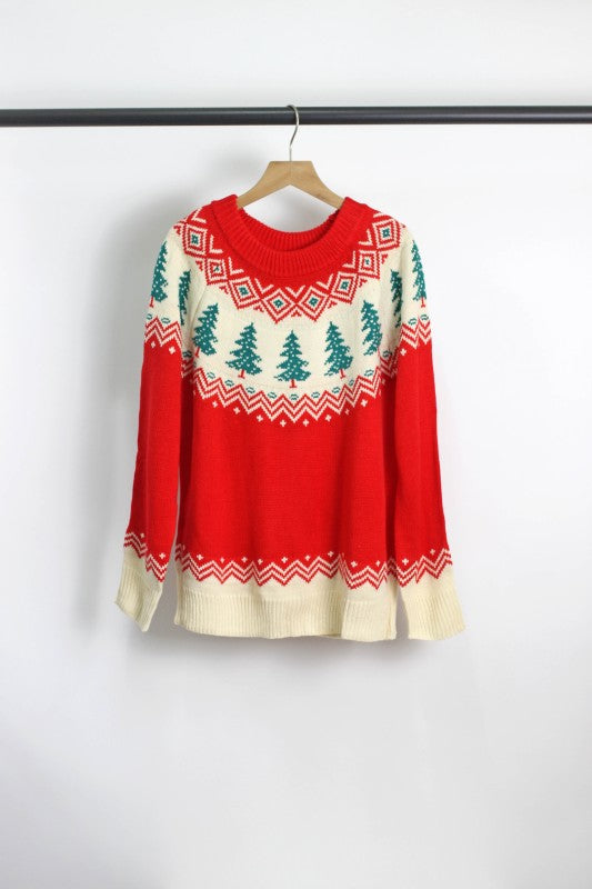 W2511JYYS99721-Christmas Tree Pattern Knit Sweater