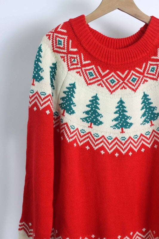 W2511JYYS99721-Christmas Tree Pattern Knit Sweater