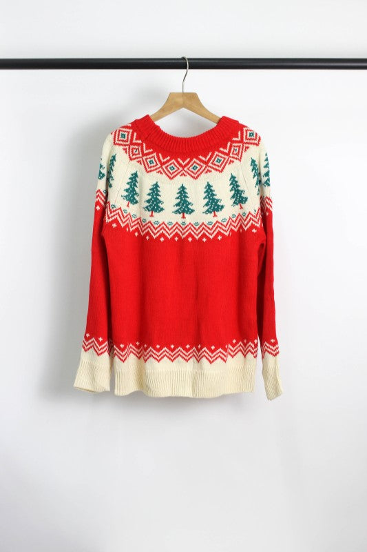 W2511JYYS99721-Christmas Tree Pattern Knit Sweater