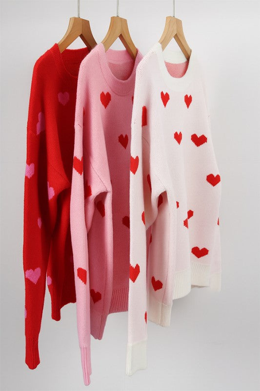W2511JYYS94322-Cute Valentine Heart Pattern Knit Pullover