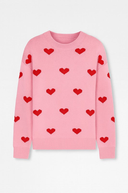 W2511JYYS94322-Cute Valentine Heart Pattern Knit Pullover