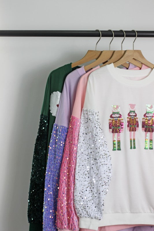 T2511YM41649-Sequin Nutcracker Christmas Sweatshirt