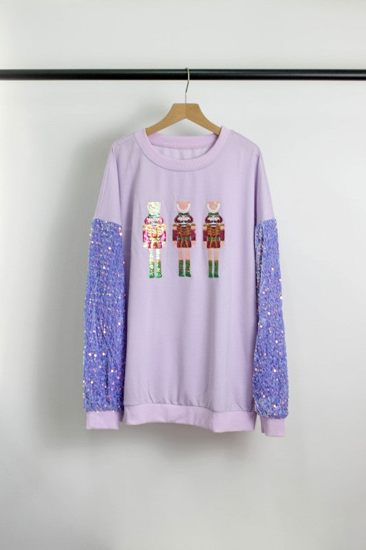 T2511YM41649-Sequin Nutcracker Christmas Sweatshirt