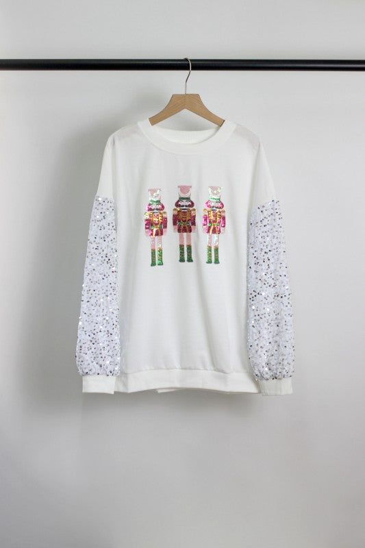 T2511YM41649-Sequin Nutcracker Christmas Sweatshirt
