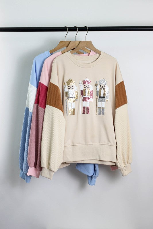 T2511YM60718-Nutcracker Sequin Oversized Sweatshirt