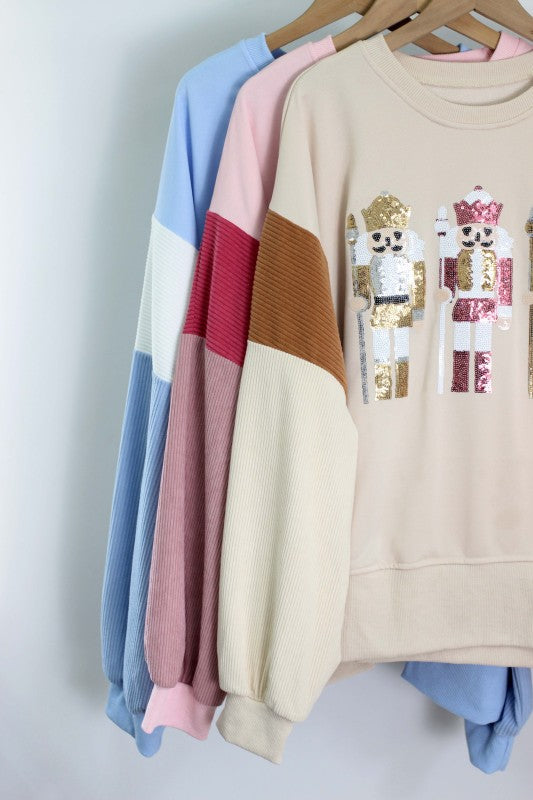 T2511YM60718-Nutcracker Sequin Oversized Sweatshirt