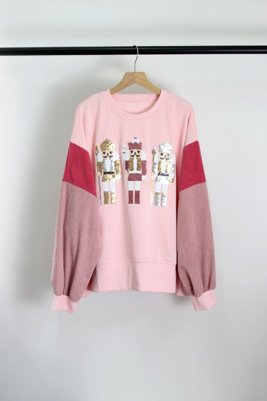 T2511YM60718-Nutcracker Sequin Oversized Sweatshirt