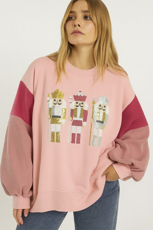 T2511YM60718-Nutcracker Sequin Oversized Sweatshirt