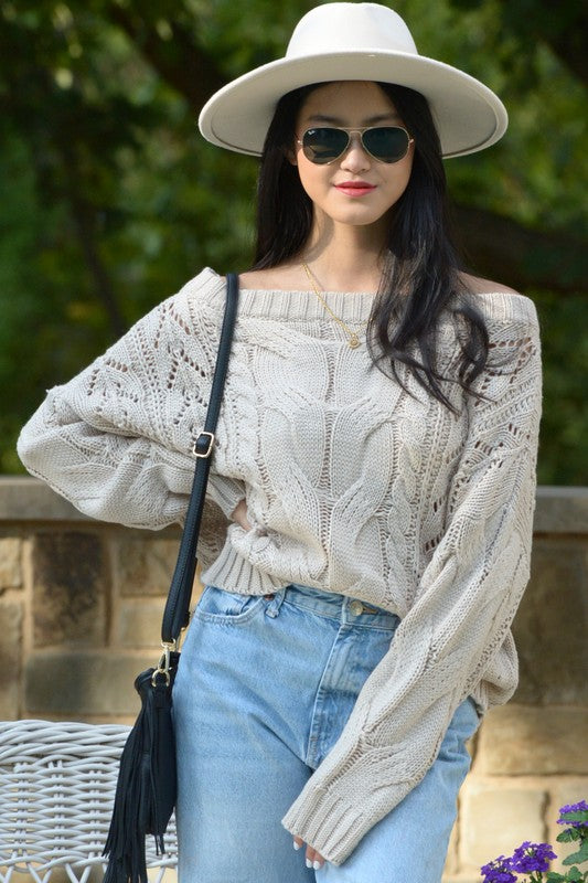 52111TSF-Chic Off The Shoulder Long Sleeves Sweater