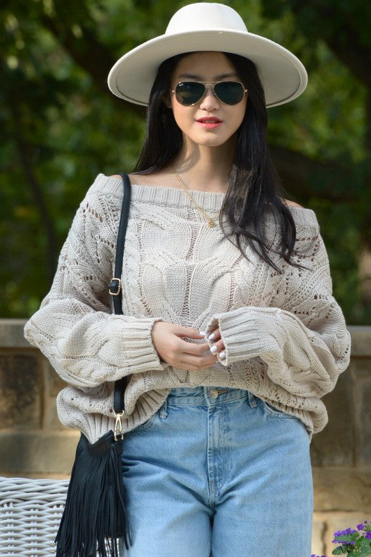 52111TSF-Chic Off The Shoulder Long Sleeves Sweater