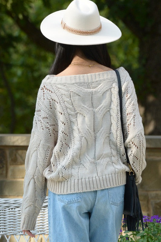 52111TSF-Chic Off The Shoulder Long Sleeves Sweater