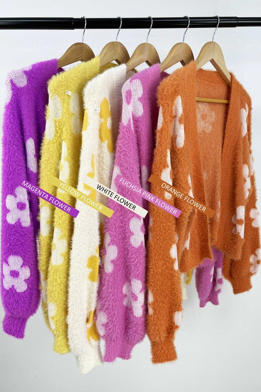 W2206JYYS4894-Sweet Flower Open Front Cardigan Sweater