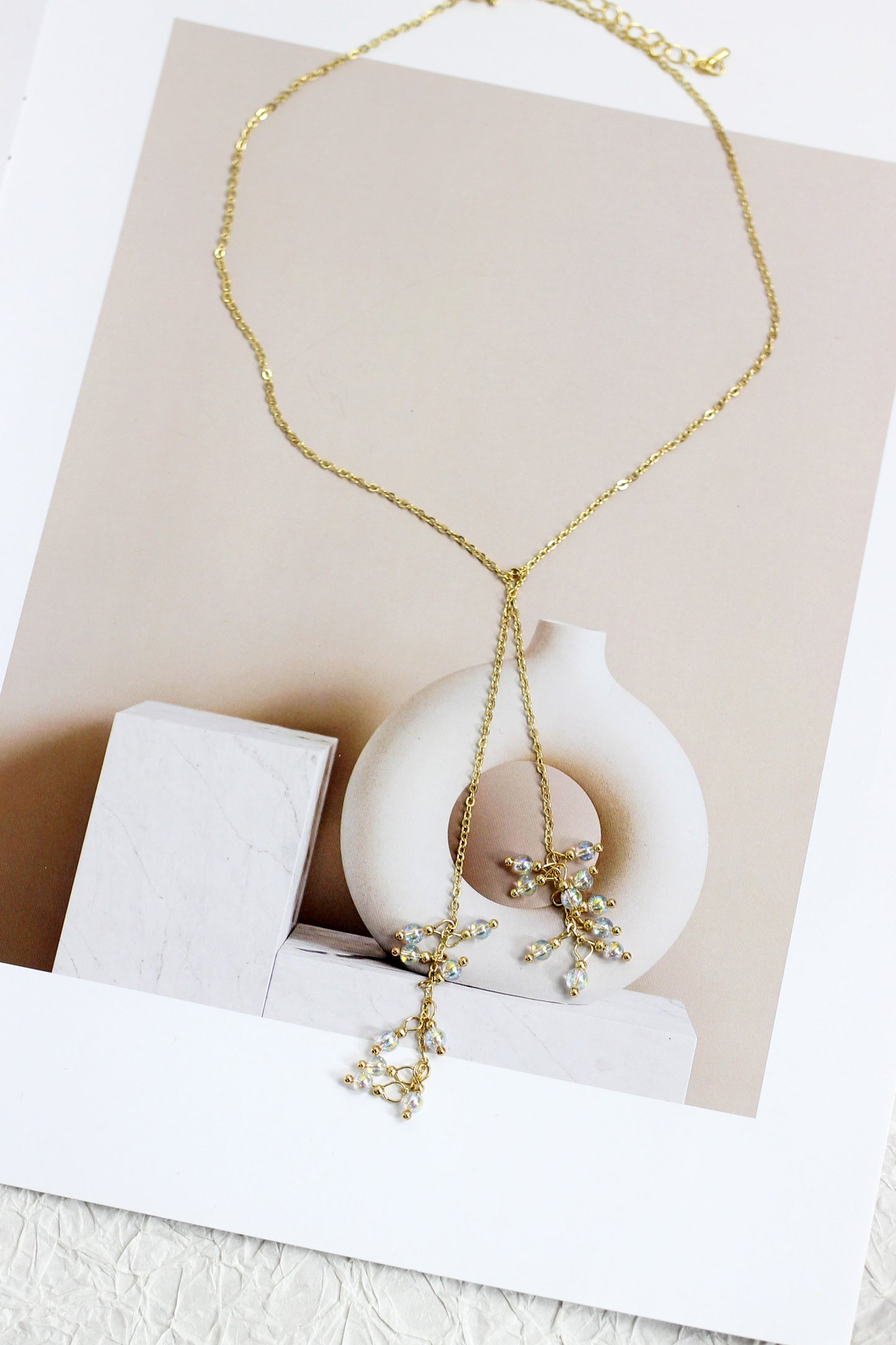 A2406FJ80896 - Delicate Gold Floral Lariat Necklace