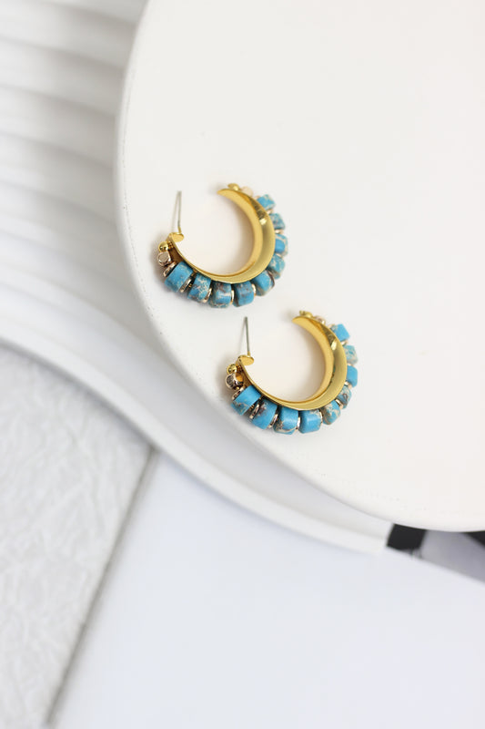 A2407WWZL74722 - Turquoise Charm Hoop Earrings