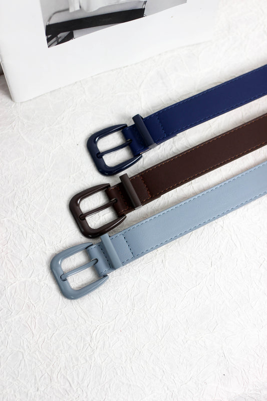 A2408ASS55368 -  Faux PU Leather Double Prong Buckle Belt