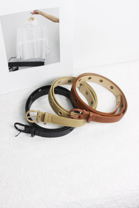 A2408ASS61130 - Faux PU Leather Belt with Eyelet Design