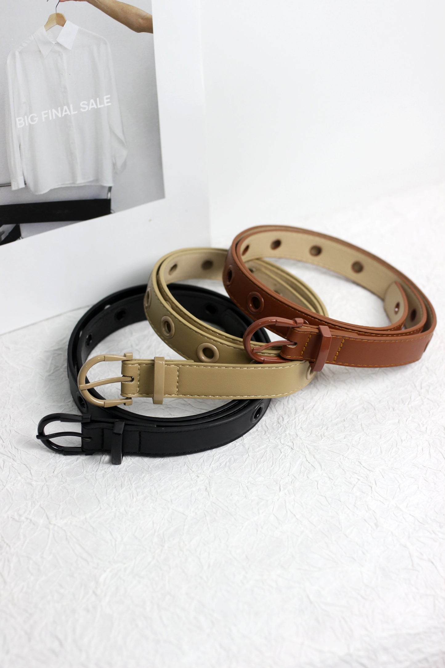 A2408ASS61130 - Faux PU Leather Belt with Eyelet Design