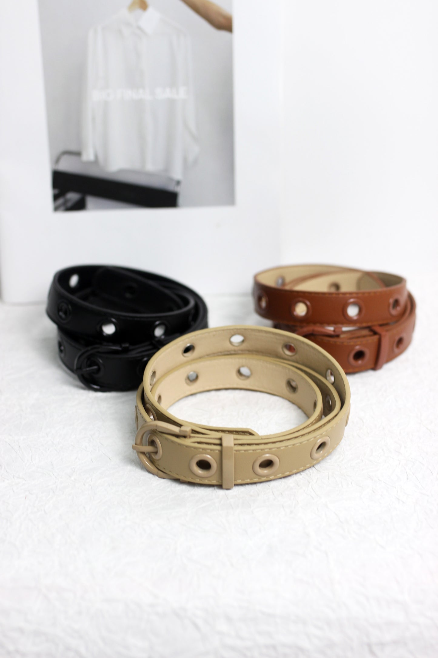 A2408ASS61130 - Faux PU Leather Belt with Eyelet Design