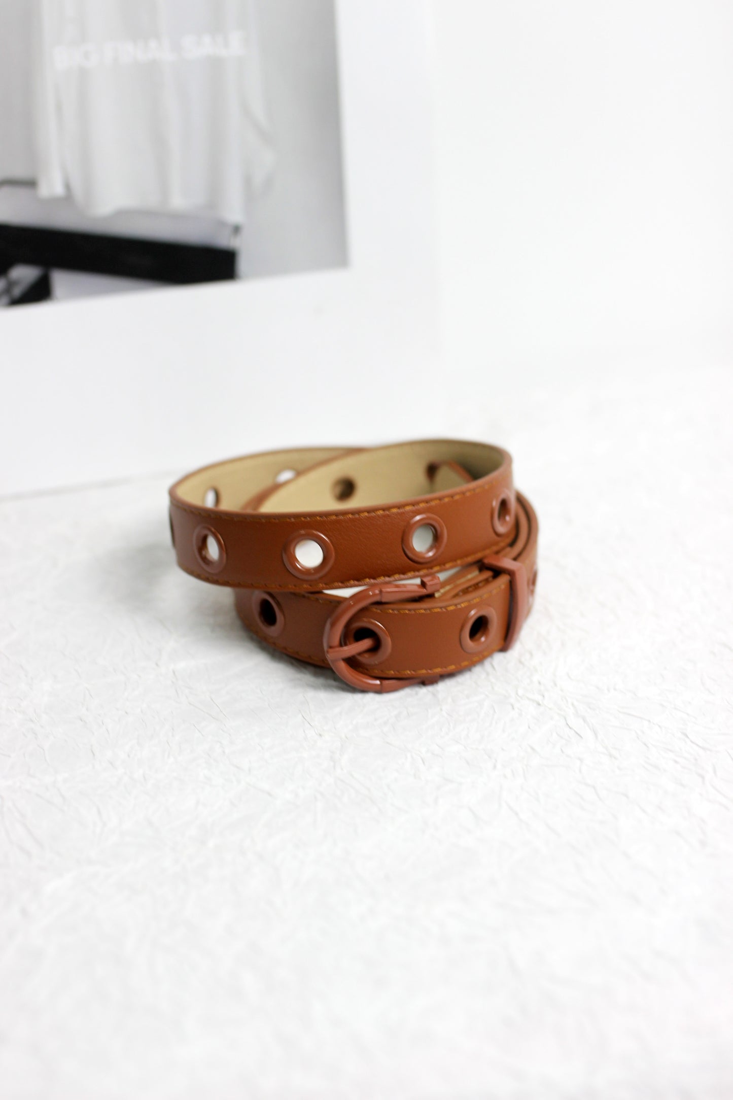 A2408ASS61130 - Faux PU Leather Belt with Eyelet Design