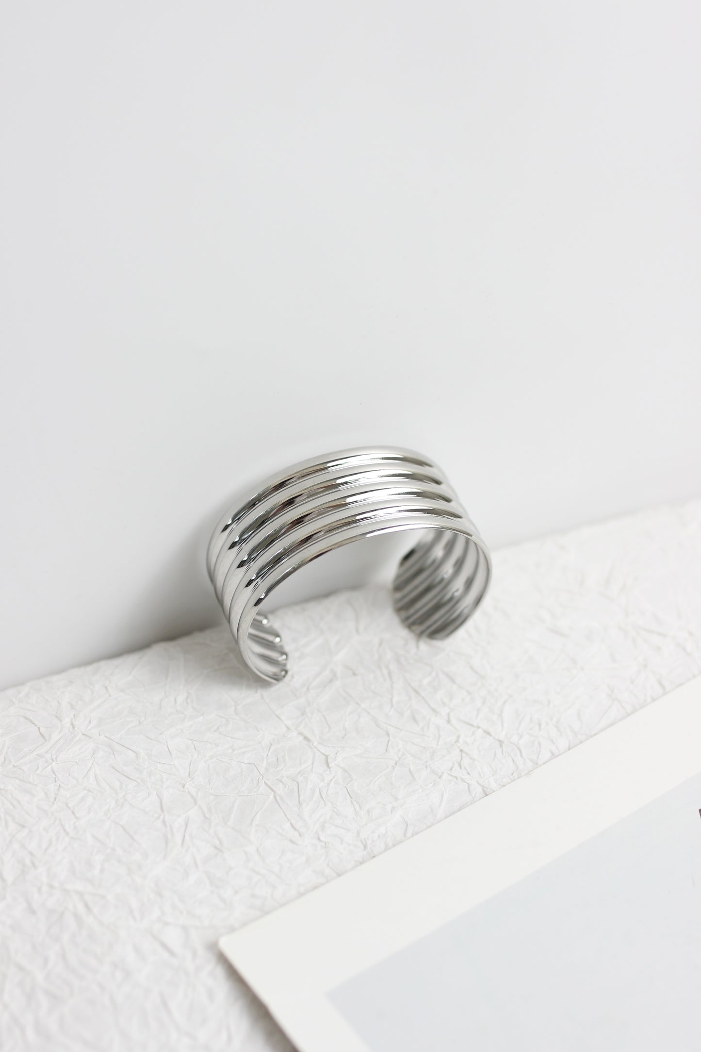 A2408JQ42671 - Metallic Open Cuff Bracelet with Ribbed Design