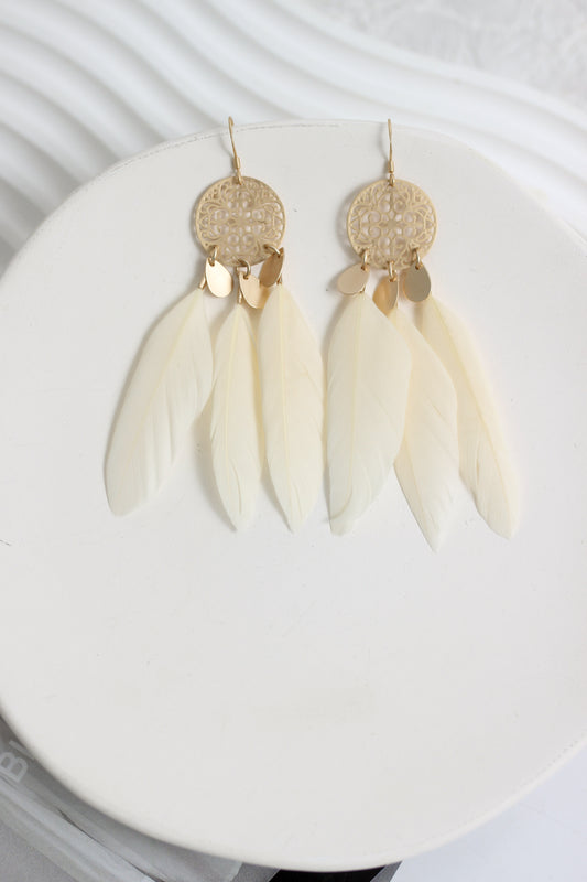 A2408LN36949 - Feather Dangle Earrings