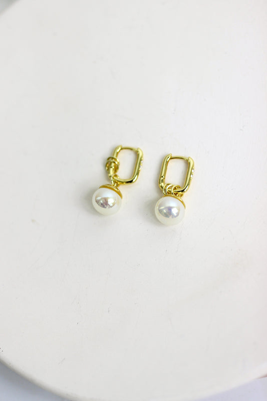 A2408LN87483 - Gold Pearl Drop Hoop Earrings