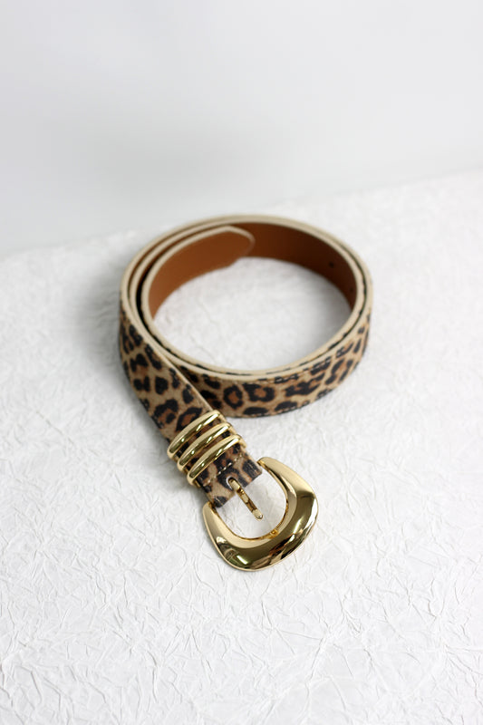 A2409DJN50748 -  Leopard Print Leather Belt with Gold Buckle
