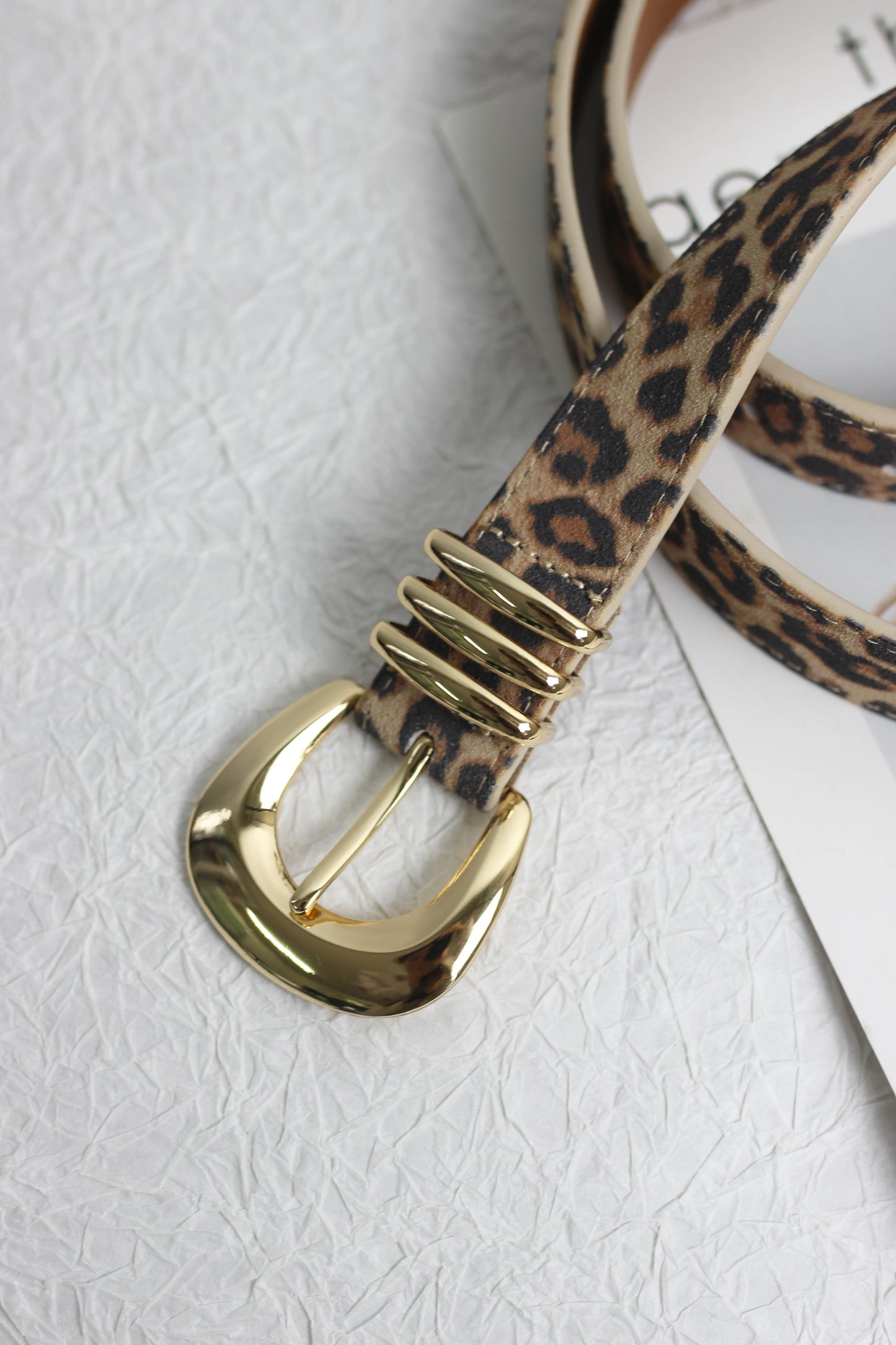 A2409DJN50748 -  Leopard Print Leather Belt with Gold Buckle