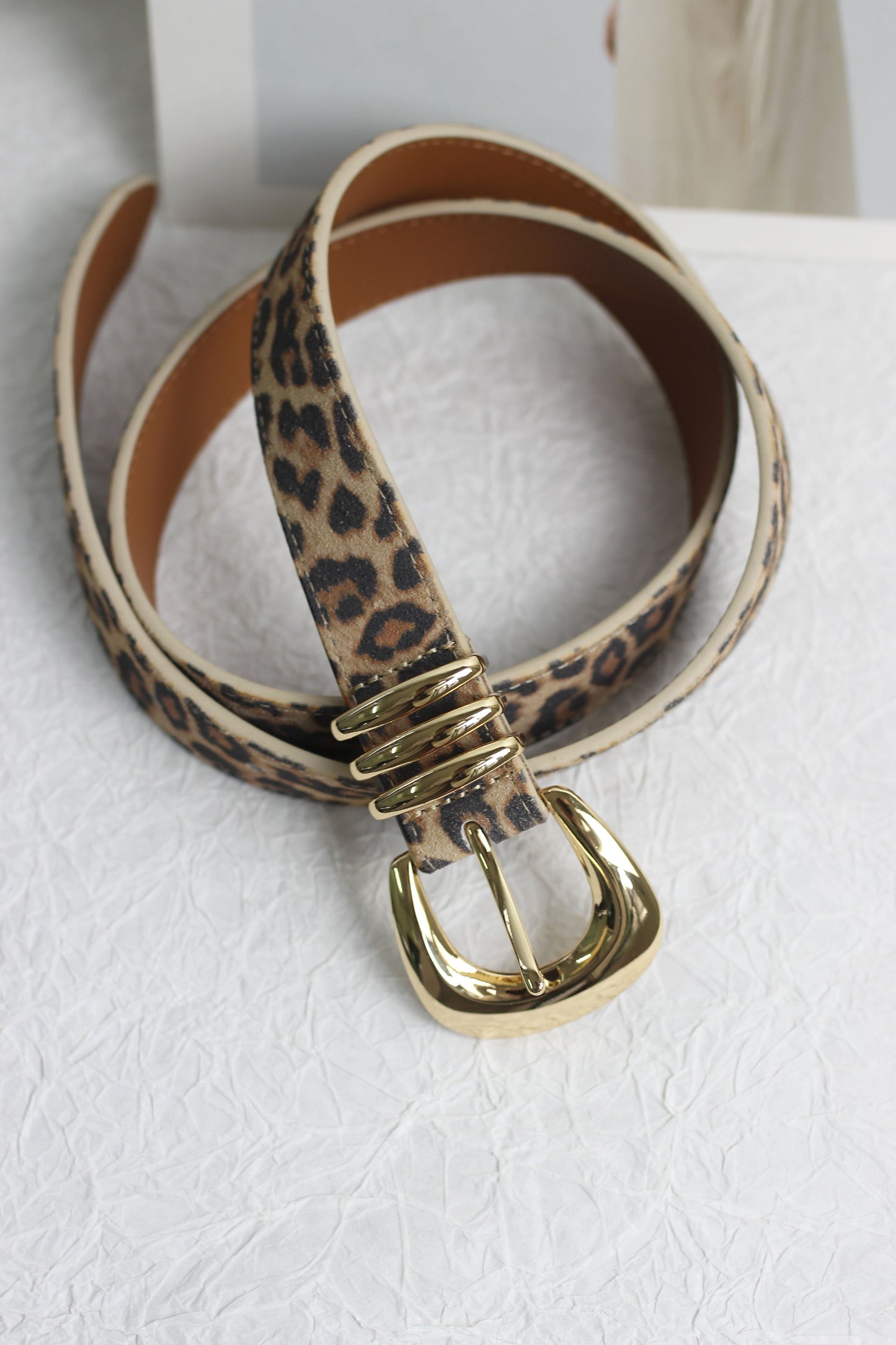 A2409DJN50748 -  Leopard Print Leather Belt with Gold Buckle