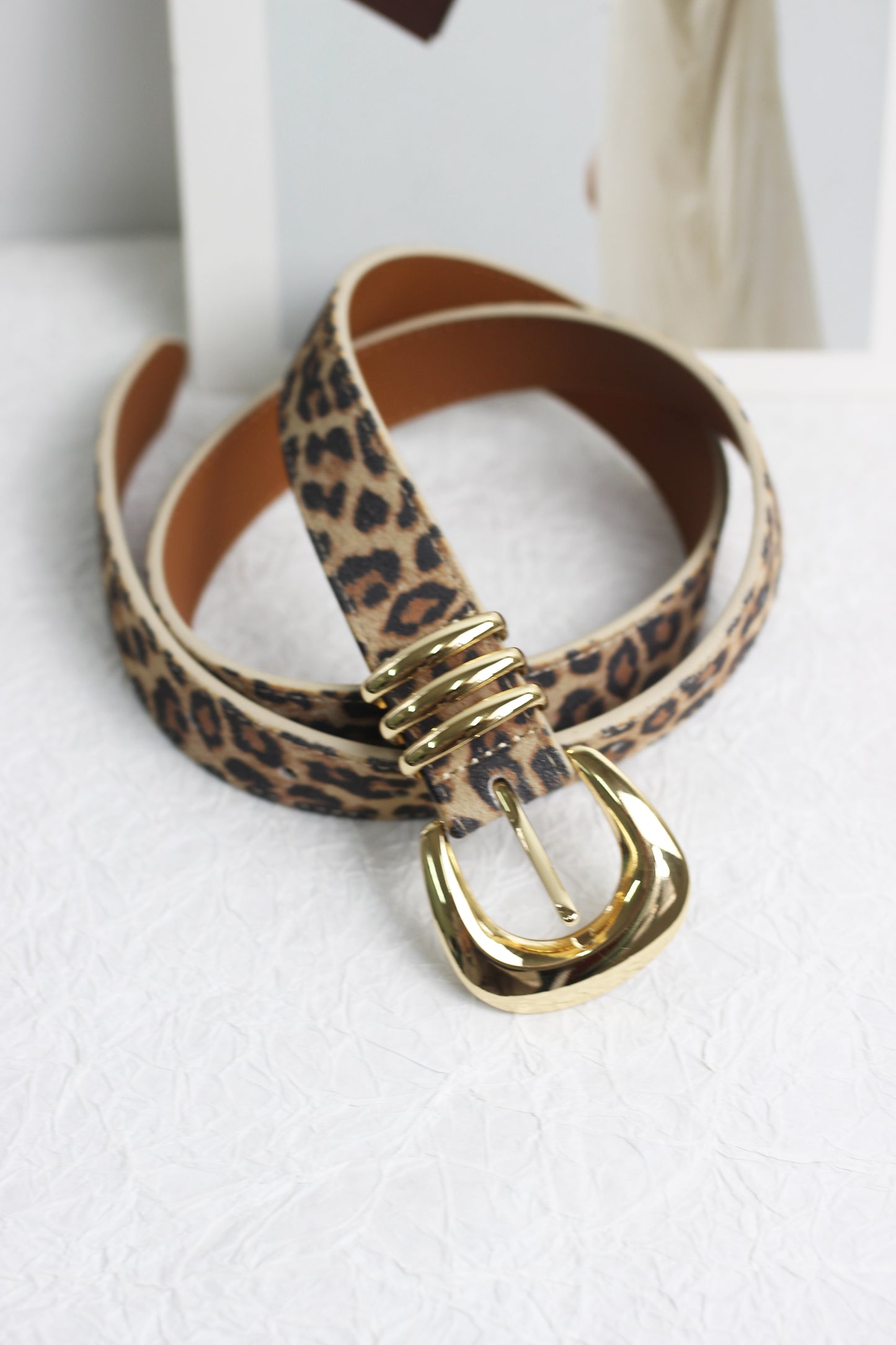 A2409DJN50748 -  Leopard Print Leather Belt with Gold Buckle