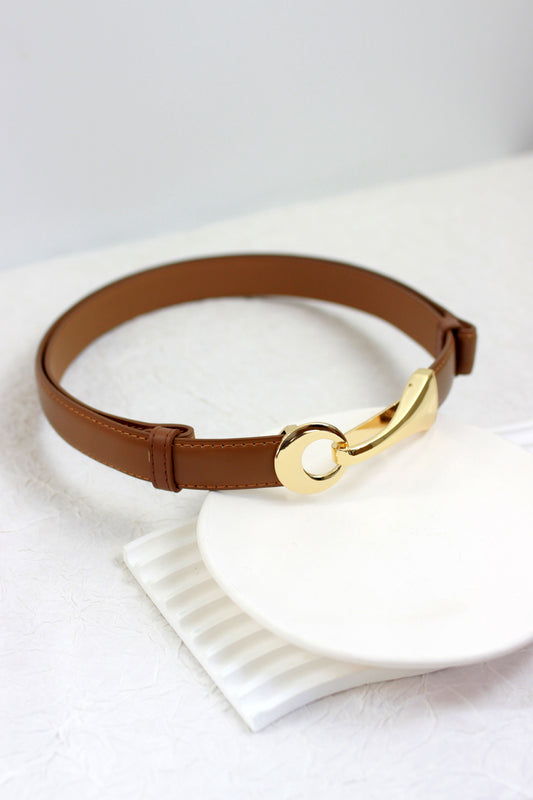 A2410DJN77988 - Classic Leather Belt with Gold Buckle