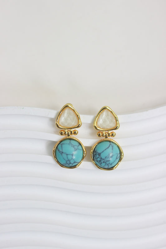 A2410ZM47840 - Turquoise and Textured Stone Drop Earrings