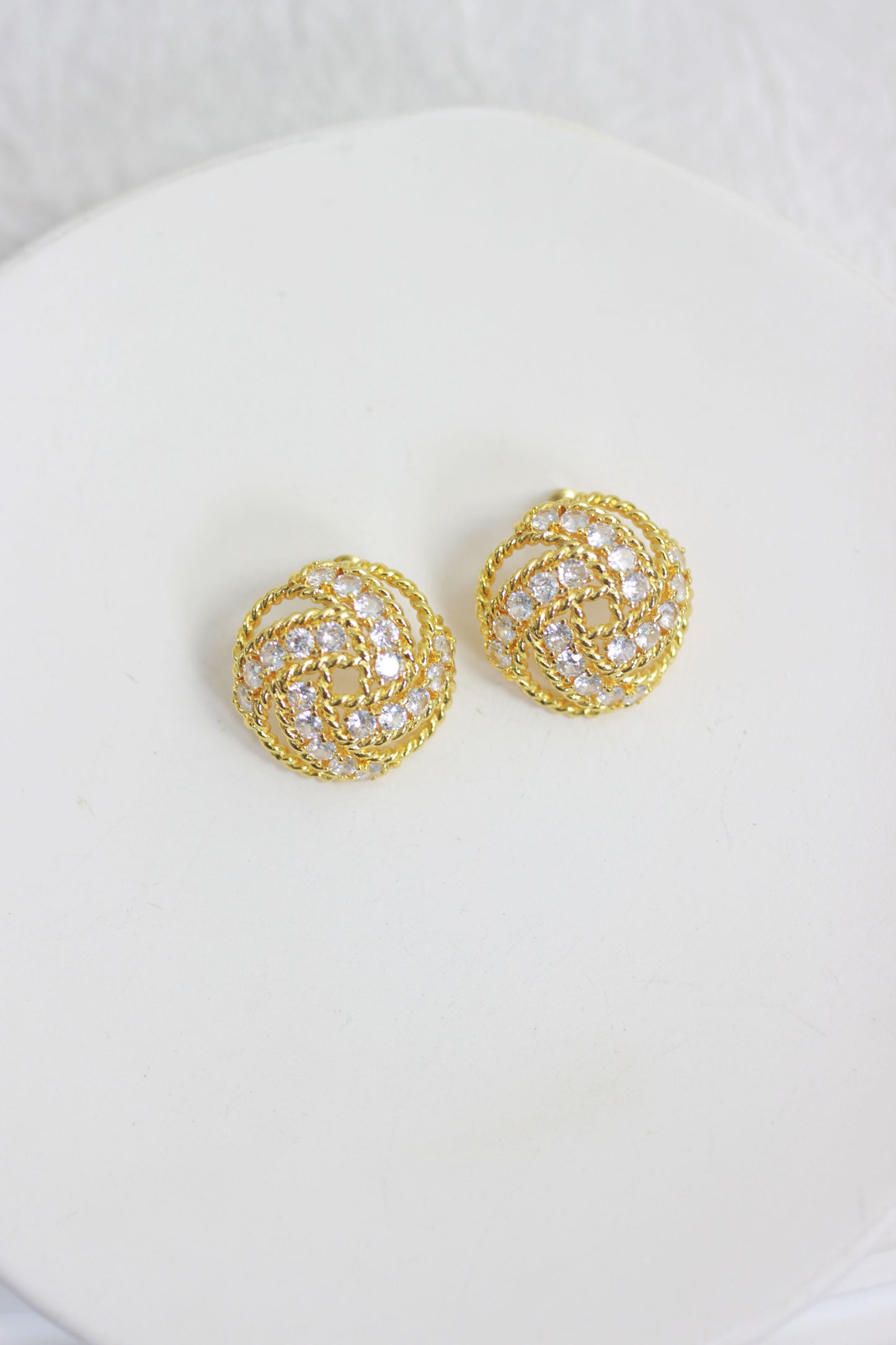 A2410ZM93335 - Gold Braided Crystal Knot Earrings