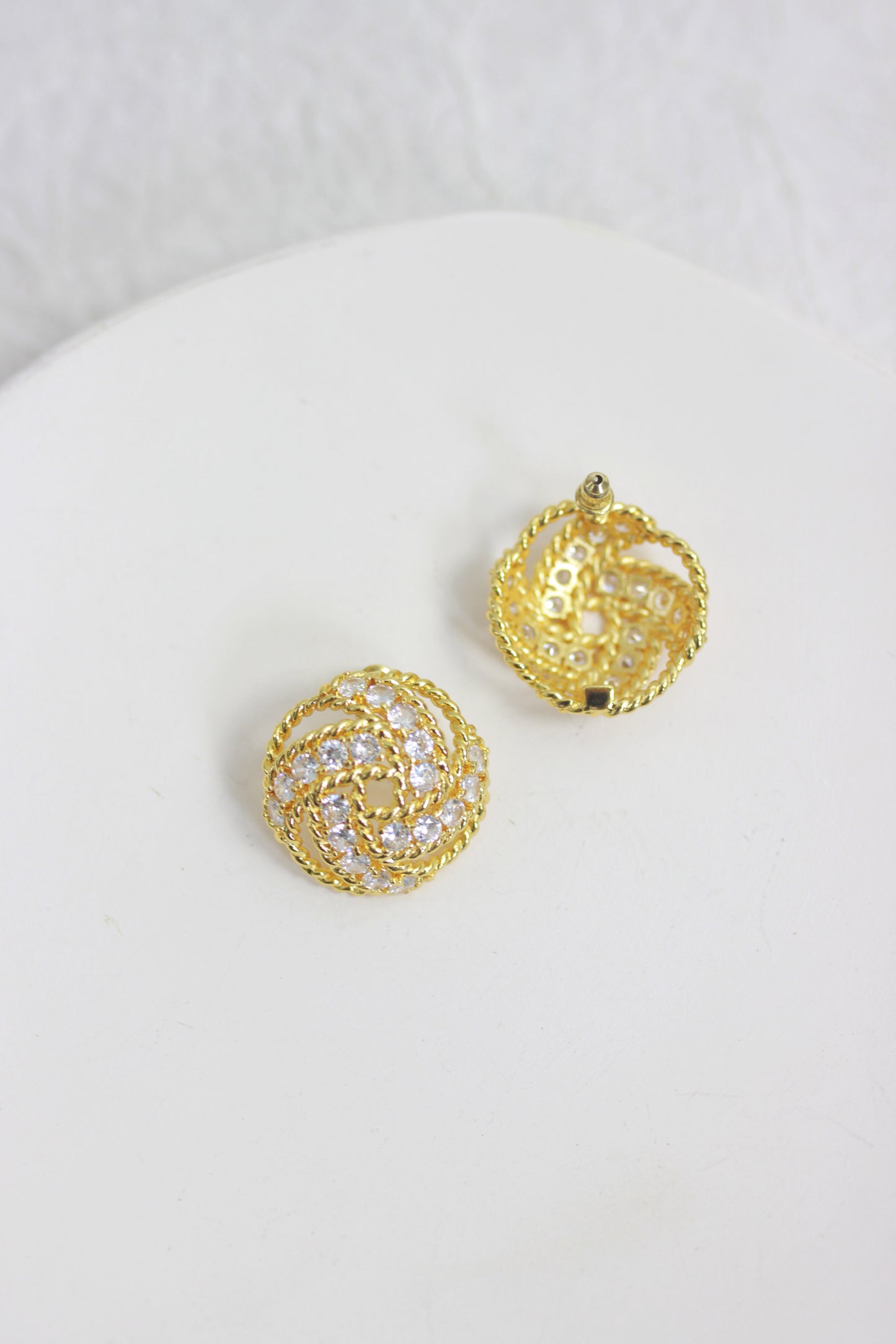 A2410ZM93335 - Gold Braided Crystal Knot Earrings