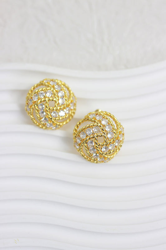 A2410ZM93335 - Gold Braided Crystal Knot Earrings