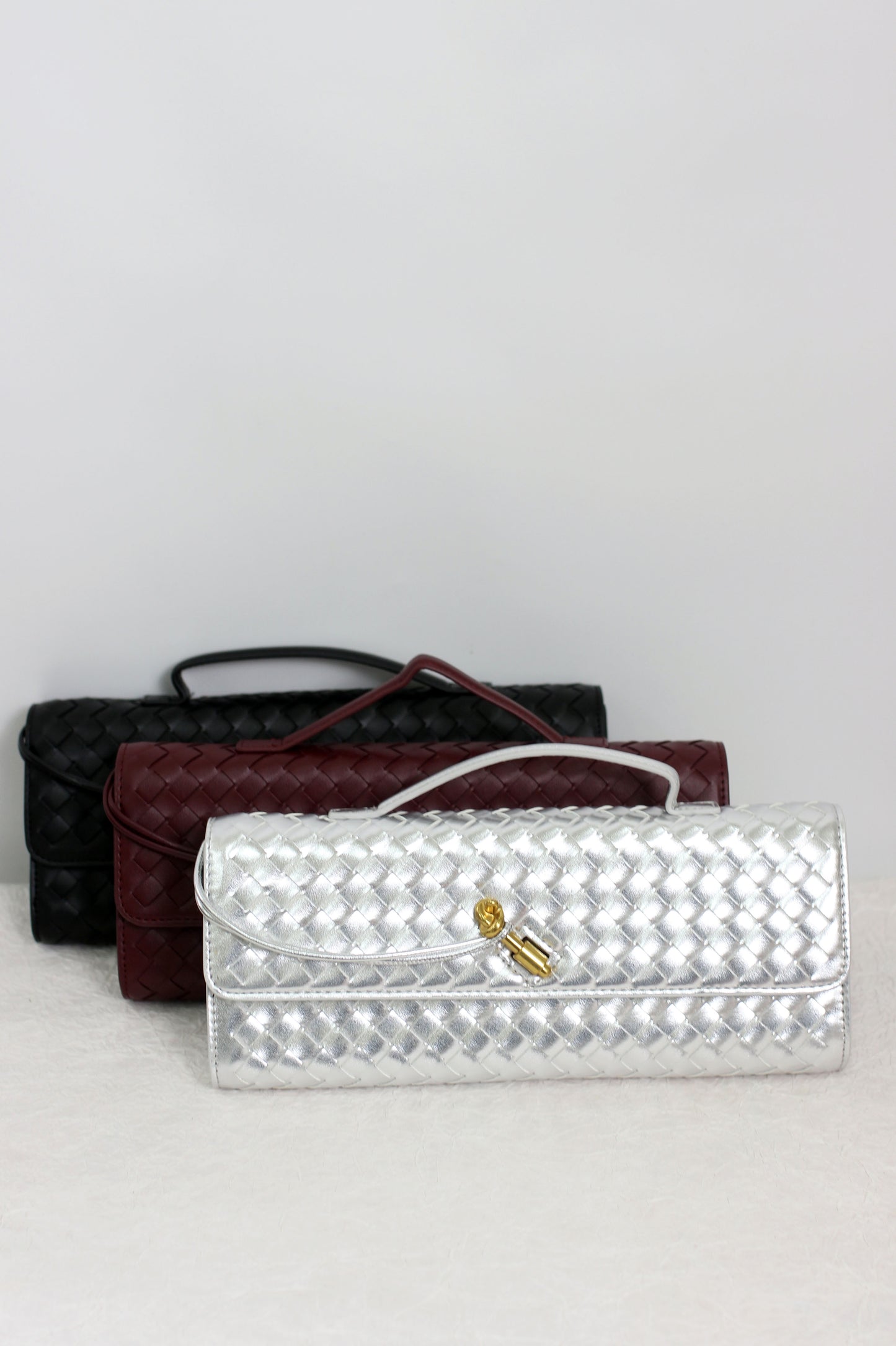 A2411CX44097 - Woven PU Leather Clutch Bag with Adjustable Strap
