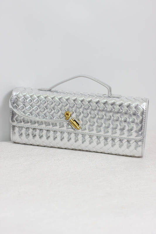 A2411CX44097 - Woven PU Leather Clutch Bag with Adjustable Strap