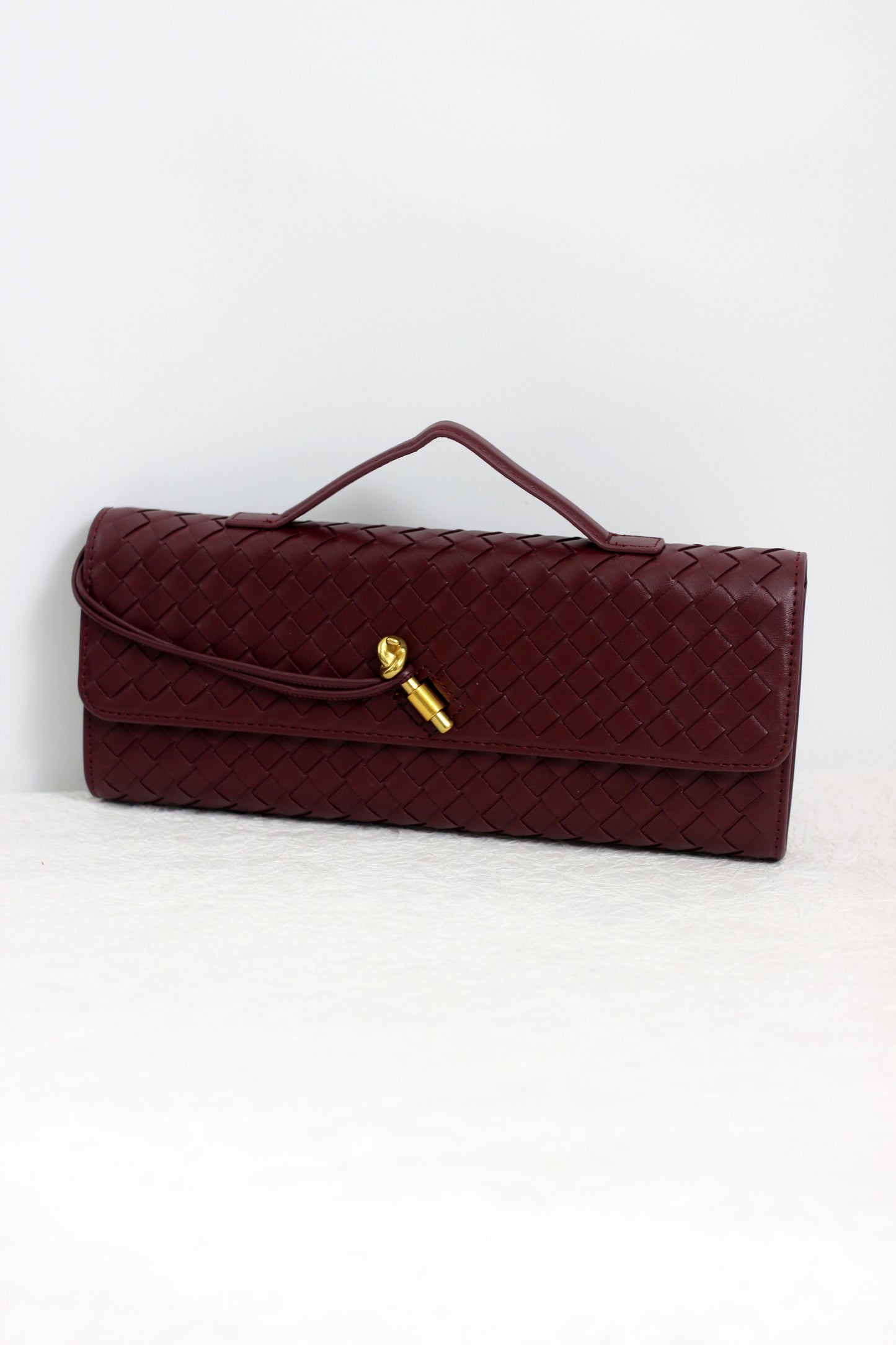 A2411CX44097 - Woven PU Leather Clutch Bag with Adjustable Strap
