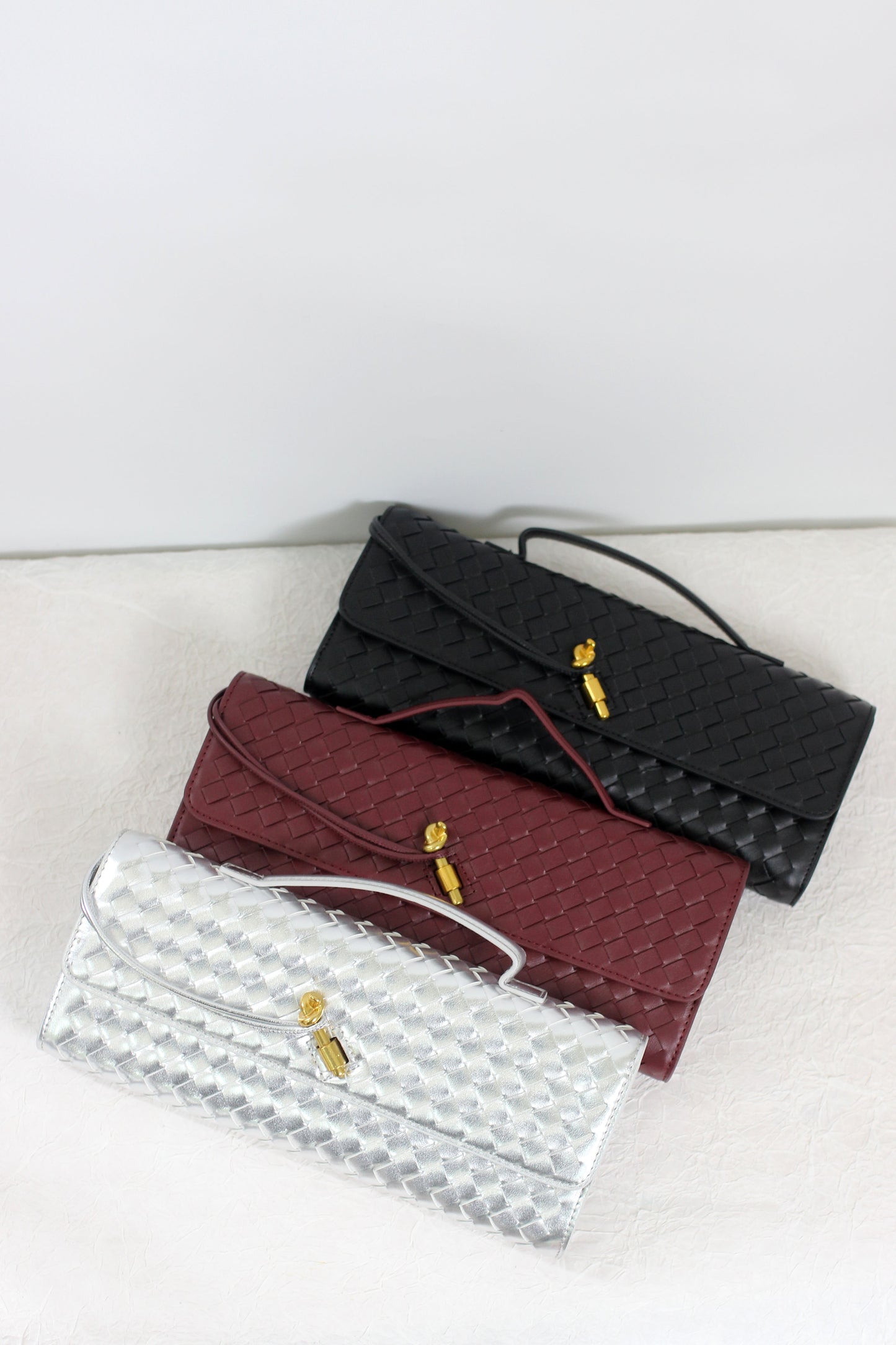 A2411CX44097 - Woven PU Leather Clutch Bag with Adjustable Strap