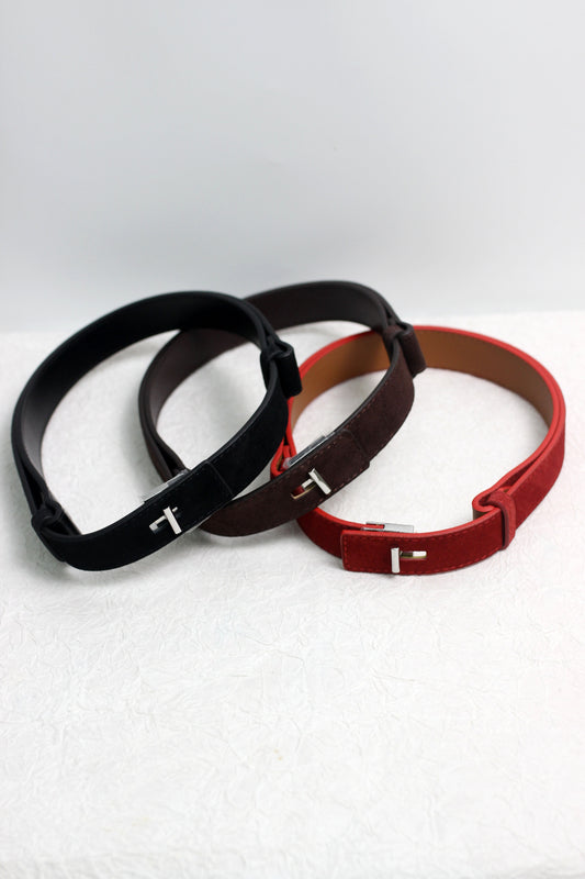 A2411DJN47671 - Sleek Velvet and Leather Belts