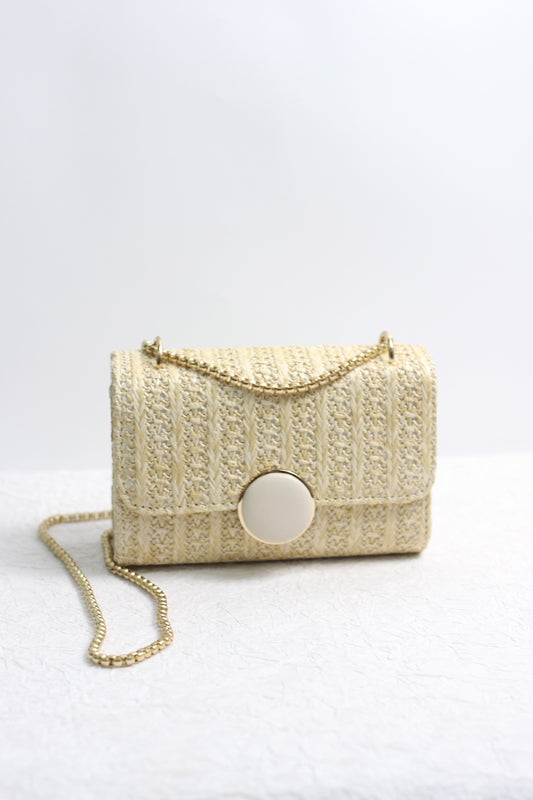 A2411HH87301 - Elegant Woven Textured Clutch with Gold Chain Detail