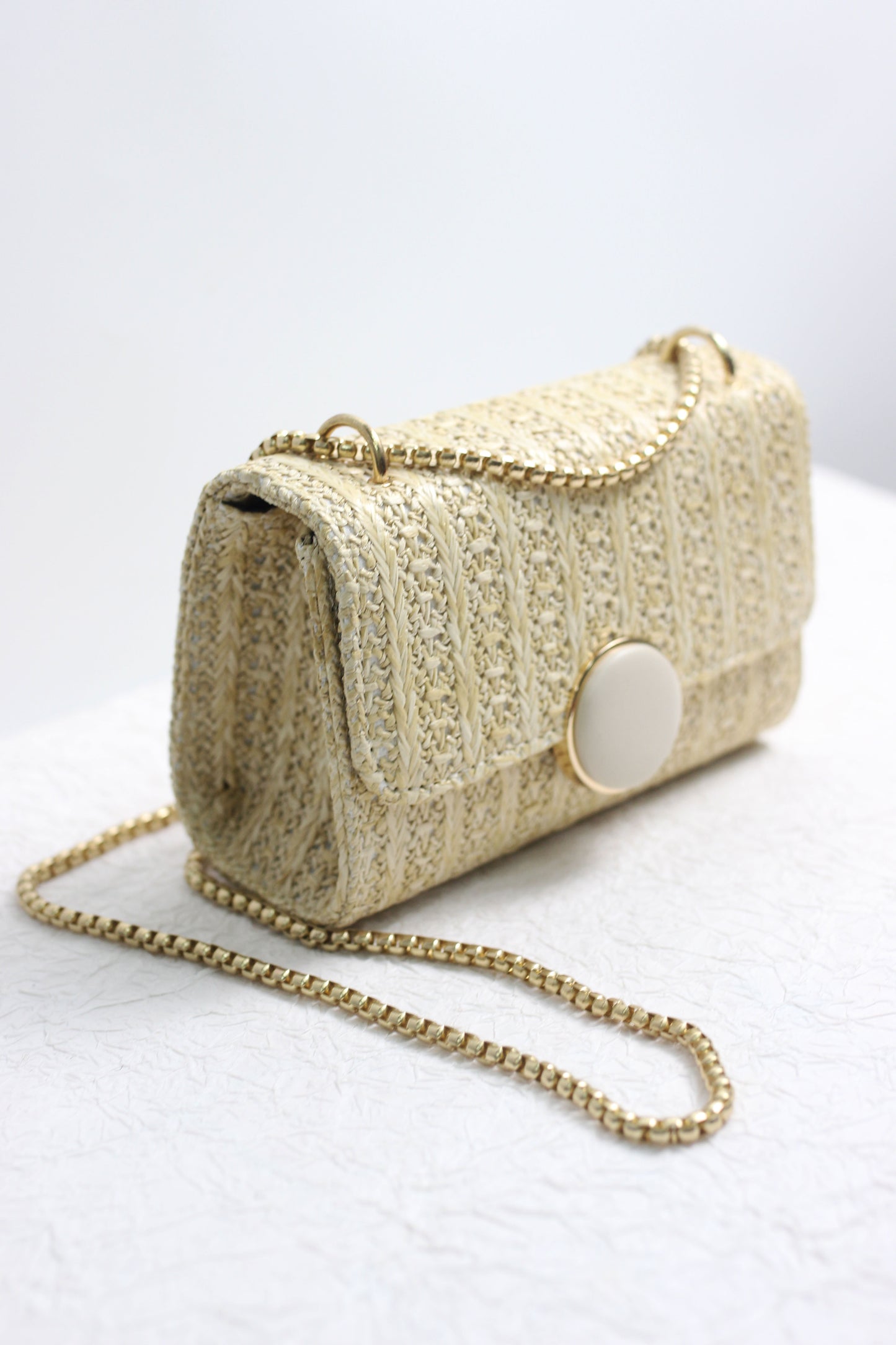 A2411HH87301 - Elegant Woven Textured Clutch with Gold Chain Detail